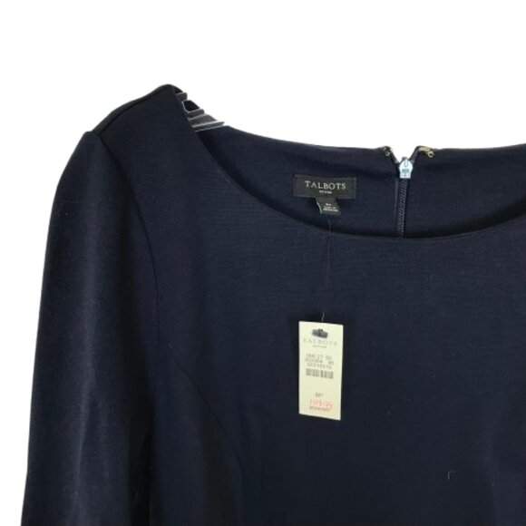 NWT Talbots Womens Petite Size 8 8P Navy Blue White Boat Neck Ponte Dress NEW - Picture 3 of 5